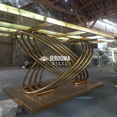 Kaki meja makan stainless steel bundar silang galaksi cantik
