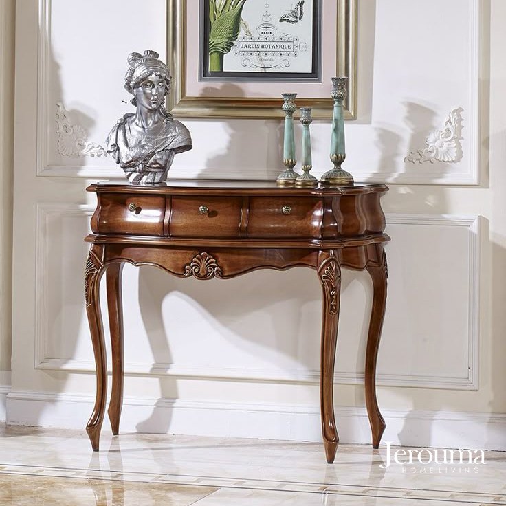 Meja Konsol Klasik Kayu Solid dengan Laci Elegan