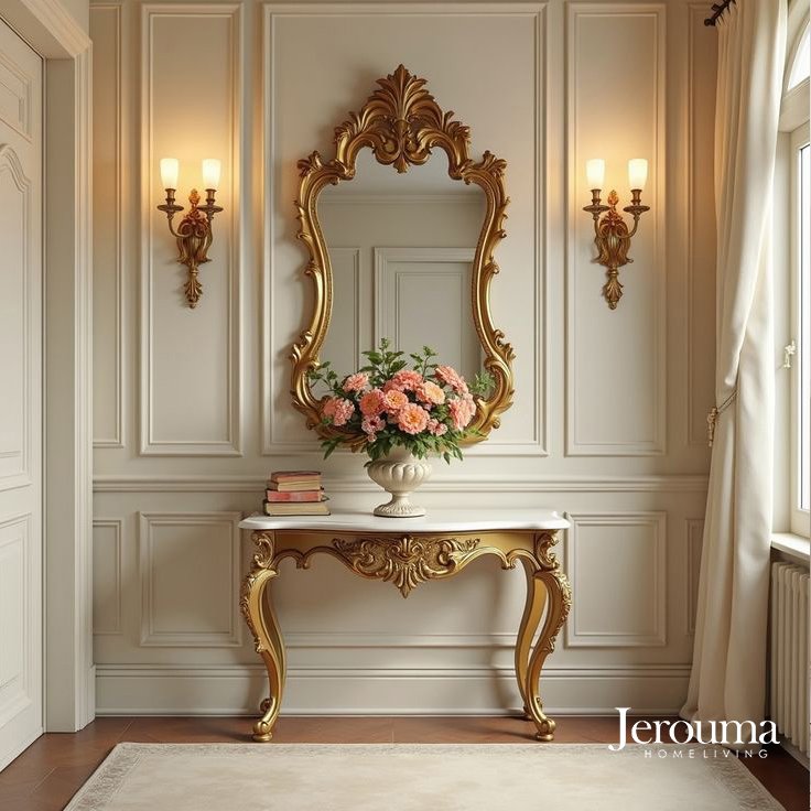 Luxury Classic Console Table with Mirror – Meja Konsol Klasik Mewah