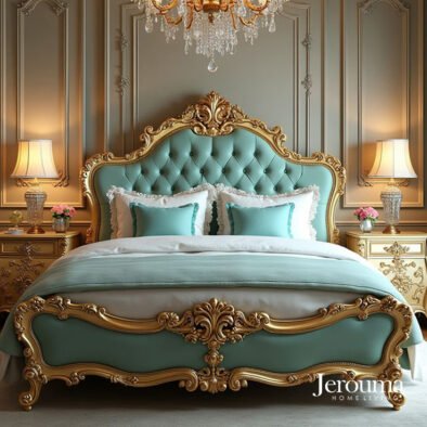 Tempat Tidur Mewah Ukiran Klasik Eropa Finishing Gold Elegan
