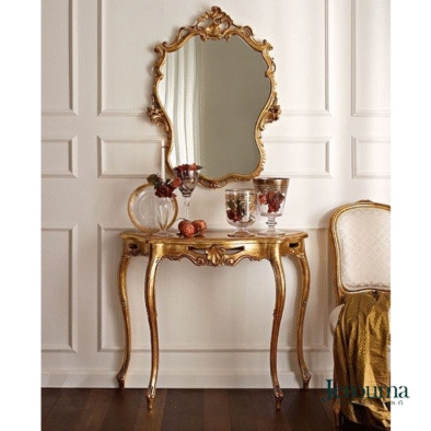 Meja Konsol Klasik Ukir Emas dengan Cermin Mewah