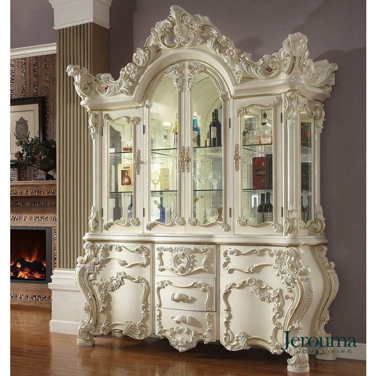 Lemari Pajangan Mewah Klasik Eropa Duco Ivory – Lemari Hias Ukir Elegan Jerouma Home Living