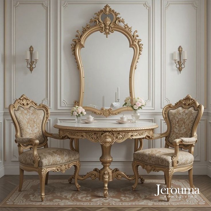 Set Meja Konsol Classic Luxury with Mirror & Armchair Elegan