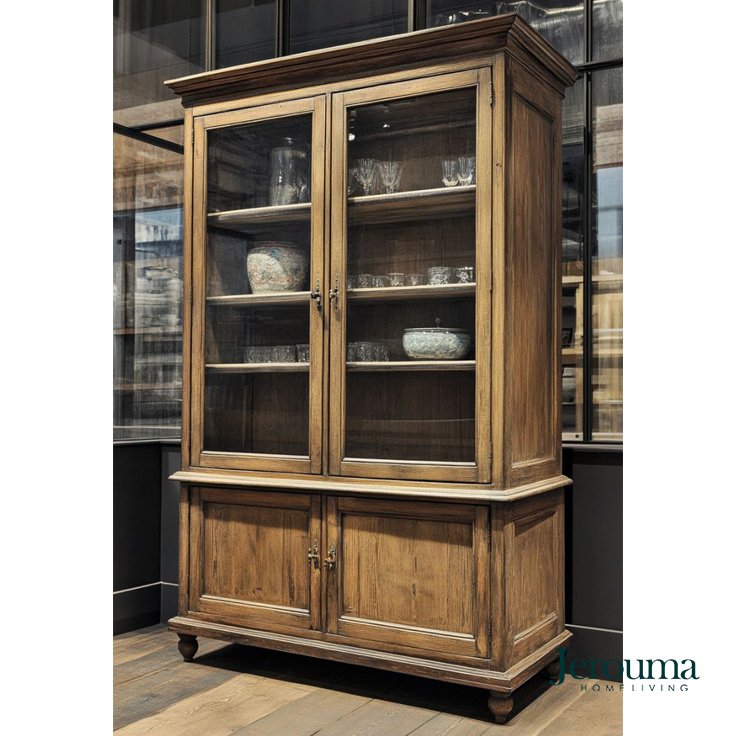 Lemari Pajangan Kaca Kayu Klasik – Display Cabinet Rustic Jerouma Home Living