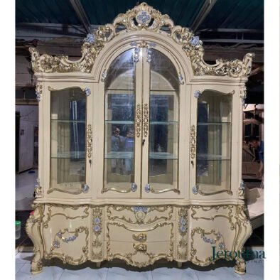 Lemari Pajangan Mewah Klasik Eropa – Lemari Hias Ukir Duco Gold Jerouma Home Living