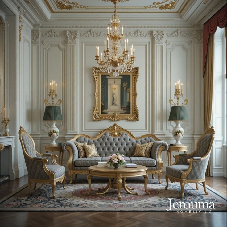 Set Sofa Klasik Mewah Royal Living Room – Luxury Classic Sofa Set Gold Carving Design