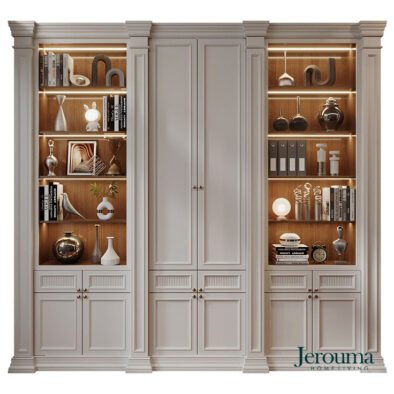 Lemari Pajangan Modern Klasik LED – Display Cabinet Putih Elegan Jerouma Home Living