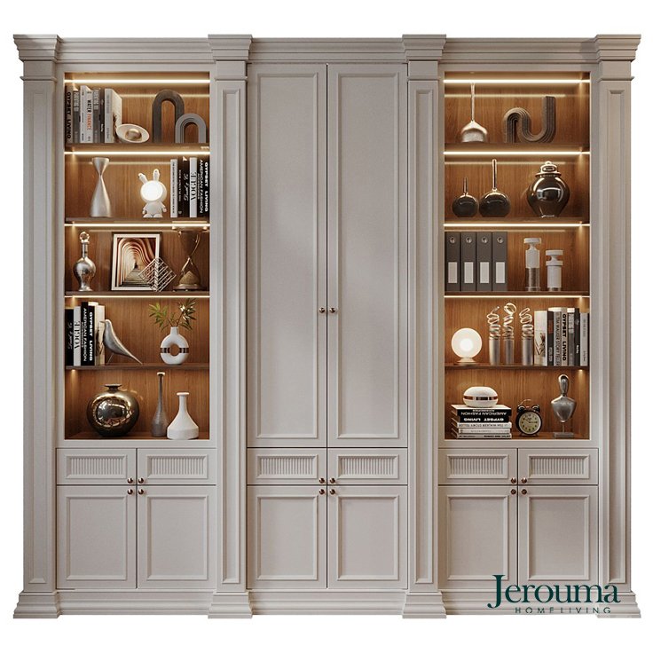 Lemari Pajangan Modern Klasik LED – Display Cabinet Putih Elegan Jerouma Home Living