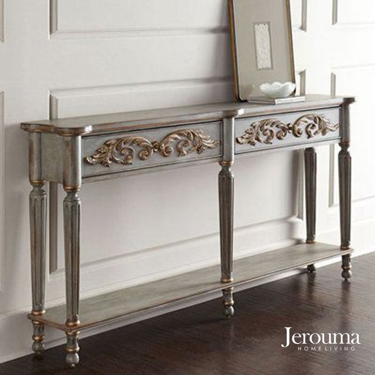 Meja Konsol Silver Classic Style – Elegant European Carving Design