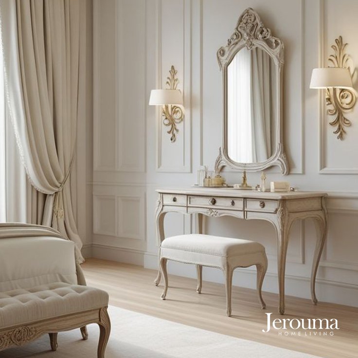 Meja Rias Classic Elegance with Mirror & Stool – Desain Mewah Eropa