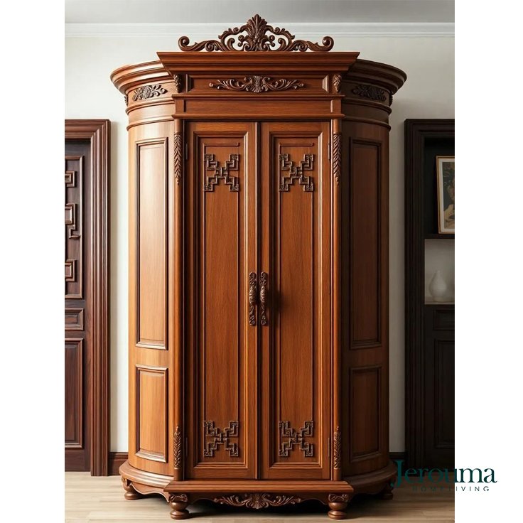 Lemari Pakaian Kayu Jati Klasik Lengkung – Lemari 2 Pintu Mewah Jerouma Home Living