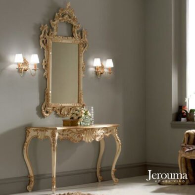 Meja Konsol Classic Luxury with Mirror Frame Ukiran Elegan