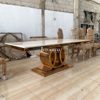 Set Meja Makan Modern Luxury Marble Top with 8 Chairs Elegan