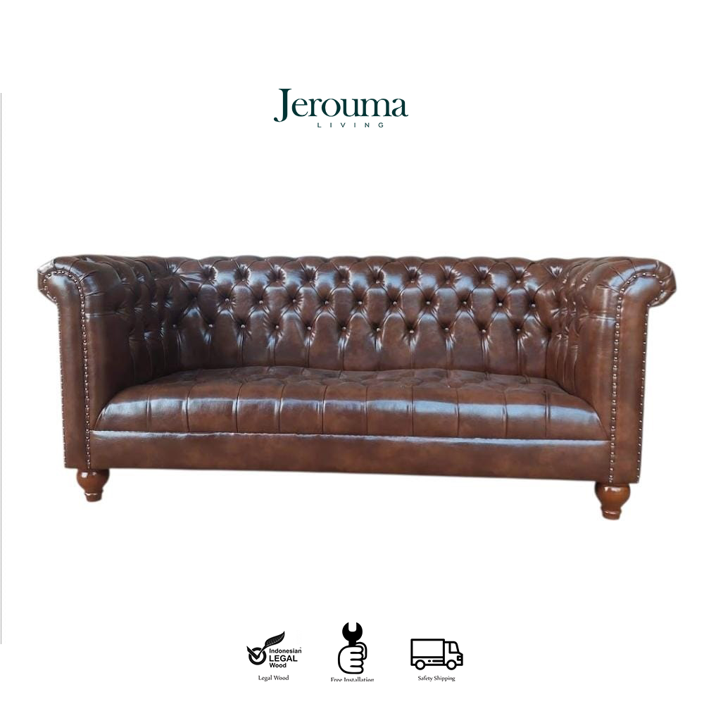 Sofa Chesterfield Kulit Premium Jepara