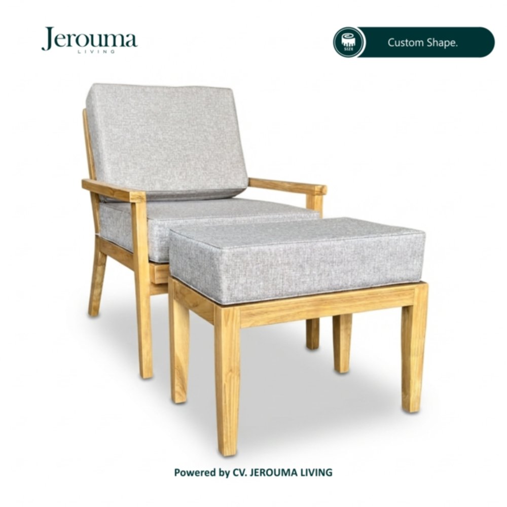 Kursi Lounge Kayu Custom dengan Ottoman – Minimalis & Elegan | Jerouma Living