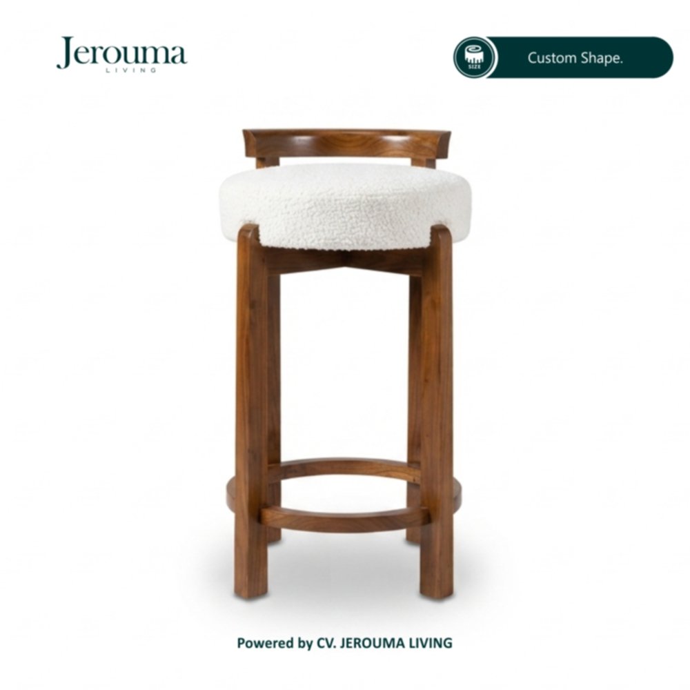 Kursi Bar Kayu dengan Bantalan Custom – Wooden Bar Stool | Jerouma Living