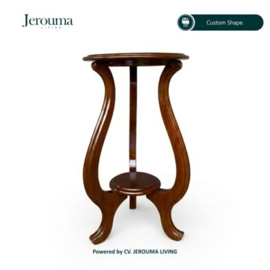 Meja Sudut Kayu Minimalis Klasik dengan Kaki Lengkung – Jerouma Living