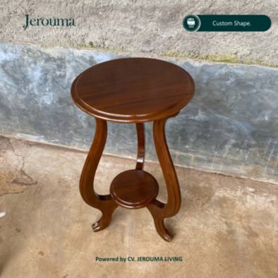Meja Sudut Kayu Minimalis Klasik dengan Kaki Lengkung – Jerouma Living