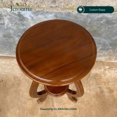 Meja Sudut Kayu Minimalis Klasik dengan Kaki Lengkung – Jerouma Living