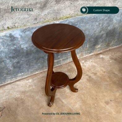 Meja Sudut Kayu Minimalis Klasik dengan Kaki Lengkung – Jerouma Living