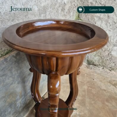 Meja Sudut Hias Klasik Ukiran Kayu Jati Mewah – Jerouma Living