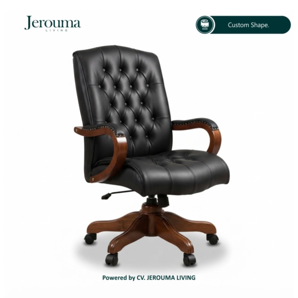Kursi Kantor Direktur Kayu Custom – Executive Chair Kulit Elegan | Jerouma Living