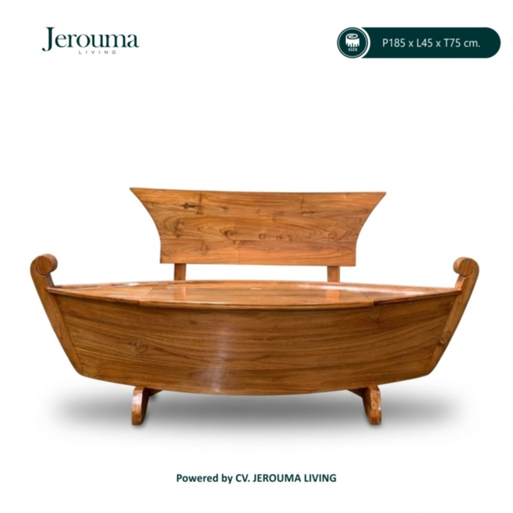 Kursi Kayu Jati Model Perahu Unik dengan Sandaran – P185 × L45 × T75 cm