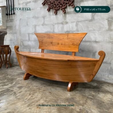 Kursi Kayu Jati Model Perahu Unik dengan Sandaran – P185 × L45 × T75 cm