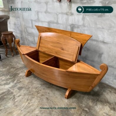 Kursi Kayu Jati Model Perahu Unik dengan Sandaran – P185 × L45 × T75 cm