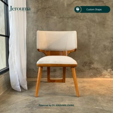 Kursi Makan Kayu Minimalis Modern Jok Kain Cream – Jerouma Living