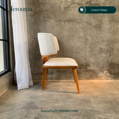Kursi Makan Kayu Minimalis Modern Jok Kain Cream – Jerouma Living