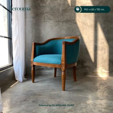 Kursi Kayu Klasik Jok Biru Elegan – Kursi Tamu & Cafe Jerouma Living