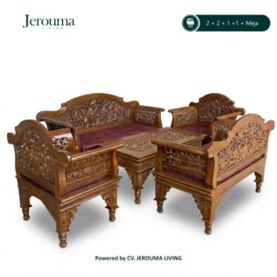 Set Kursi Tamu Kayu Ukir Mewah 2+2+1+1 + Meja – Furniture Ruang Tamu Klasik
