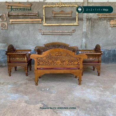 Set Kursi Tamu Kayu Ukir Mewah 2+2+1+1 + Meja – Furniture Ruang Tamu Klasik