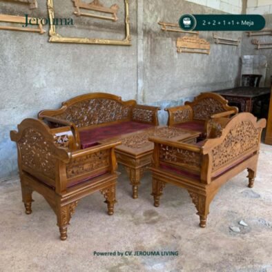 Set Kursi Tamu Kayu Ukir Mewah 2+2+1+1 + Meja – Furniture Ruang Tamu Klasik