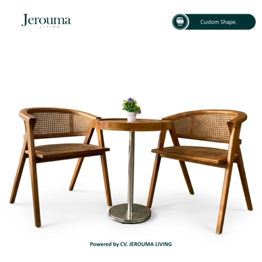 Kursi Teras Kayu Minimalis Anyaman Rotan dengan Meja Cafe – Jerouma Living