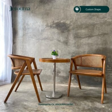 Kursi Teras Kayu Minimalis Anyaman Rotan dengan Meja Cafe – Jerouma Living
