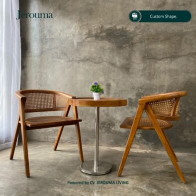 Kursi Teras Kayu Minimalis Anyaman Rotan dengan Meja Cafe – Jerouma Living