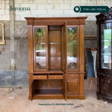 Lemari Hias Kayu Klasik 3 Pintu Kaca | Jerouma Living