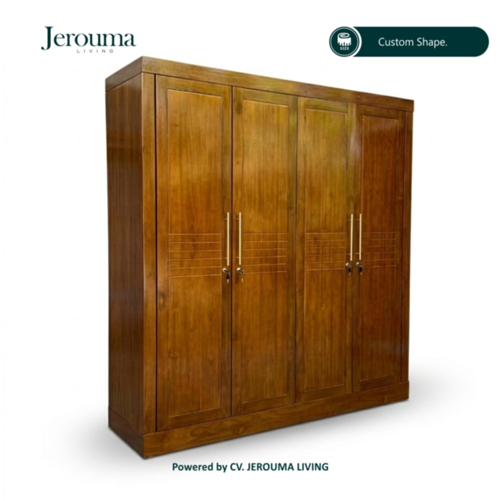 Lemari Pakaian 4 Pintu Kayu Minimalis Cokelat – Jerouma Living