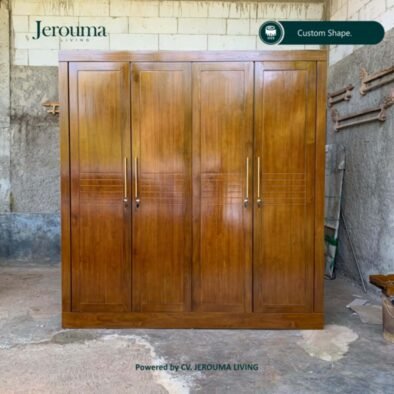 Lemari Pakaian 4 Pintu Kayu Minimalis Cokelat – Jerouma Living