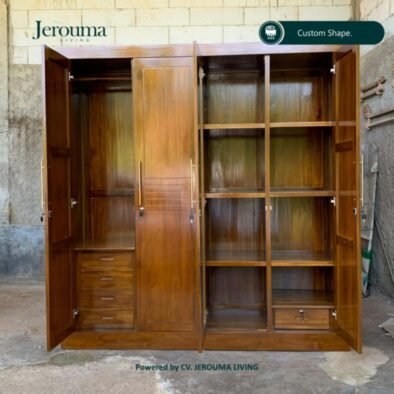 Lemari Pakaian 4 Pintu Kayu Minimalis Cokelat – Jerouma Living