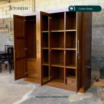 Lemari Pakaian 4 Pintu Kayu Minimalis Cokelat – Jerouma Living