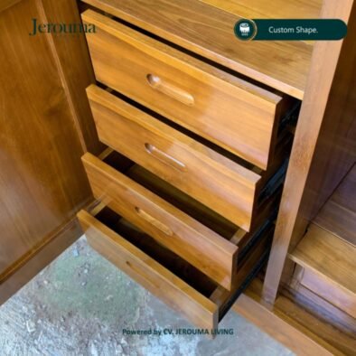 Lemari Pakaian 4 Pintu Kayu Minimalis Cokelat – Jerouma Living
