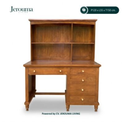 Meja Belajar Kayu dengan Rak Buku & Laci 120 cm – Furniture Custom Jerouma Living