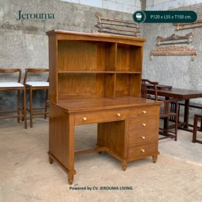 Meja Belajar Kayu dengan Rak Buku & Laci 120 cm – Furniture Custom Jerouma Living