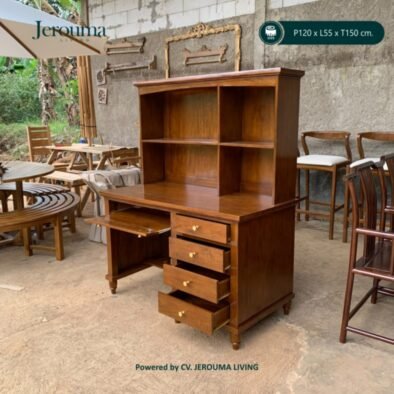 Meja Belajar Kayu dengan Rak Buku & Laci 120 cm – Furniture Custom Jerouma Living