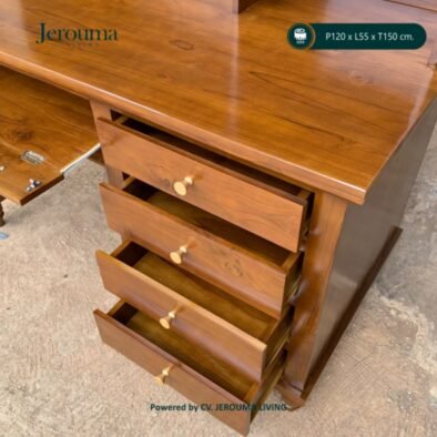 Meja Belajar Kayu dengan Rak Buku & Laci 120 cm – Furniture Custom Jerouma Living