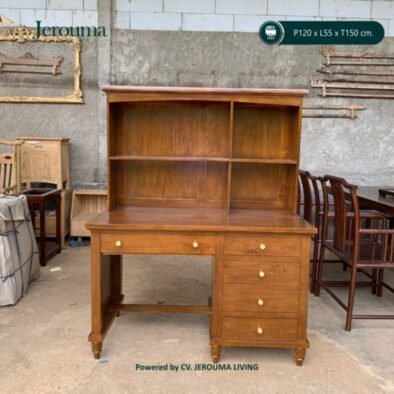 Meja Belajar Kayu dengan Rak Buku & Laci 120 cm – Furniture Custom Jerouma Living
