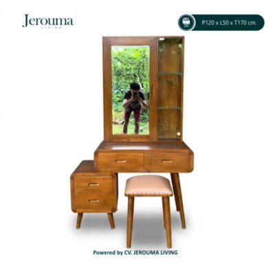 Meja Rias Kayu Jati dengan Cermin & Lemari Kaca | Jerouma Living